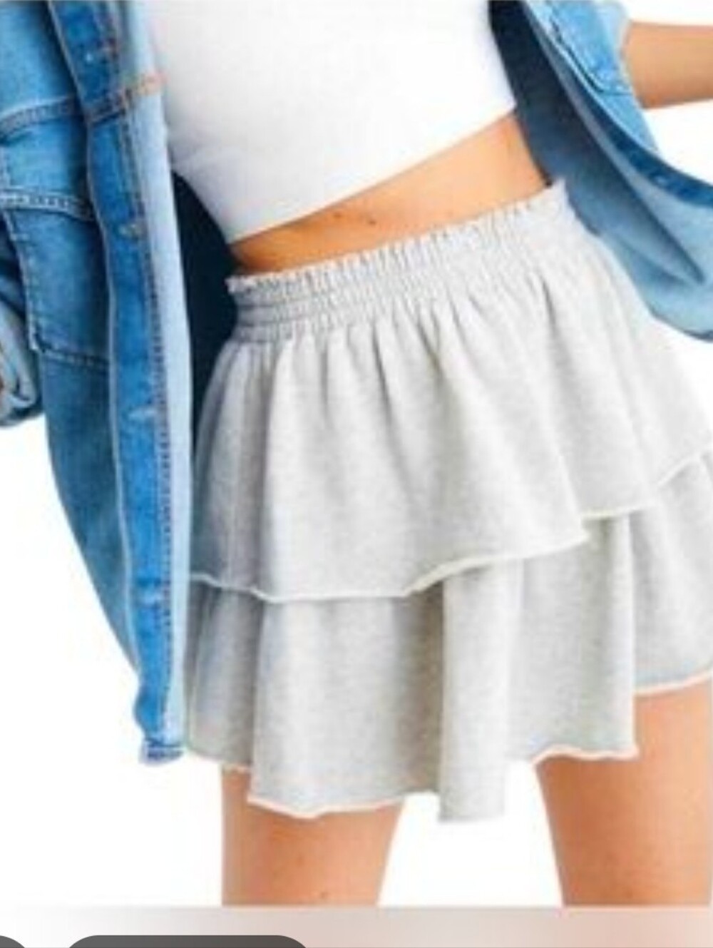 aerie Light Gray Tiered Ruffle Mini Skirt